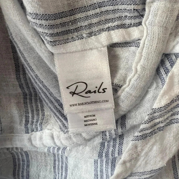Rails Marti Cayman White/Blue Stripe Long Sleeve Button Front Top Size Medium - Picture 7 of 9